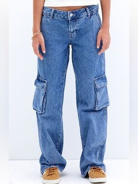 NWT PACSUN Jeans Baggy Cargo Wide Leg Low Rise Size 25 Y2K